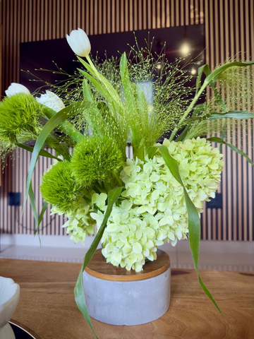 Green and white floral arrangement
